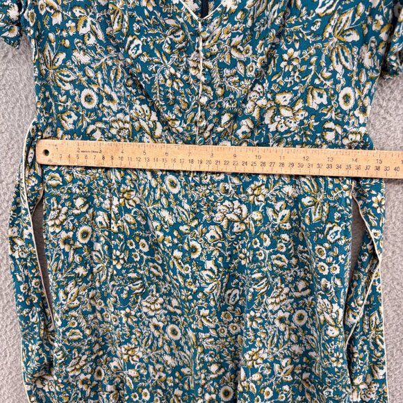 Maeve by Anthropologie Green Floral Short Sleeve Romper Belted Size 4 - Picture 8 of 14